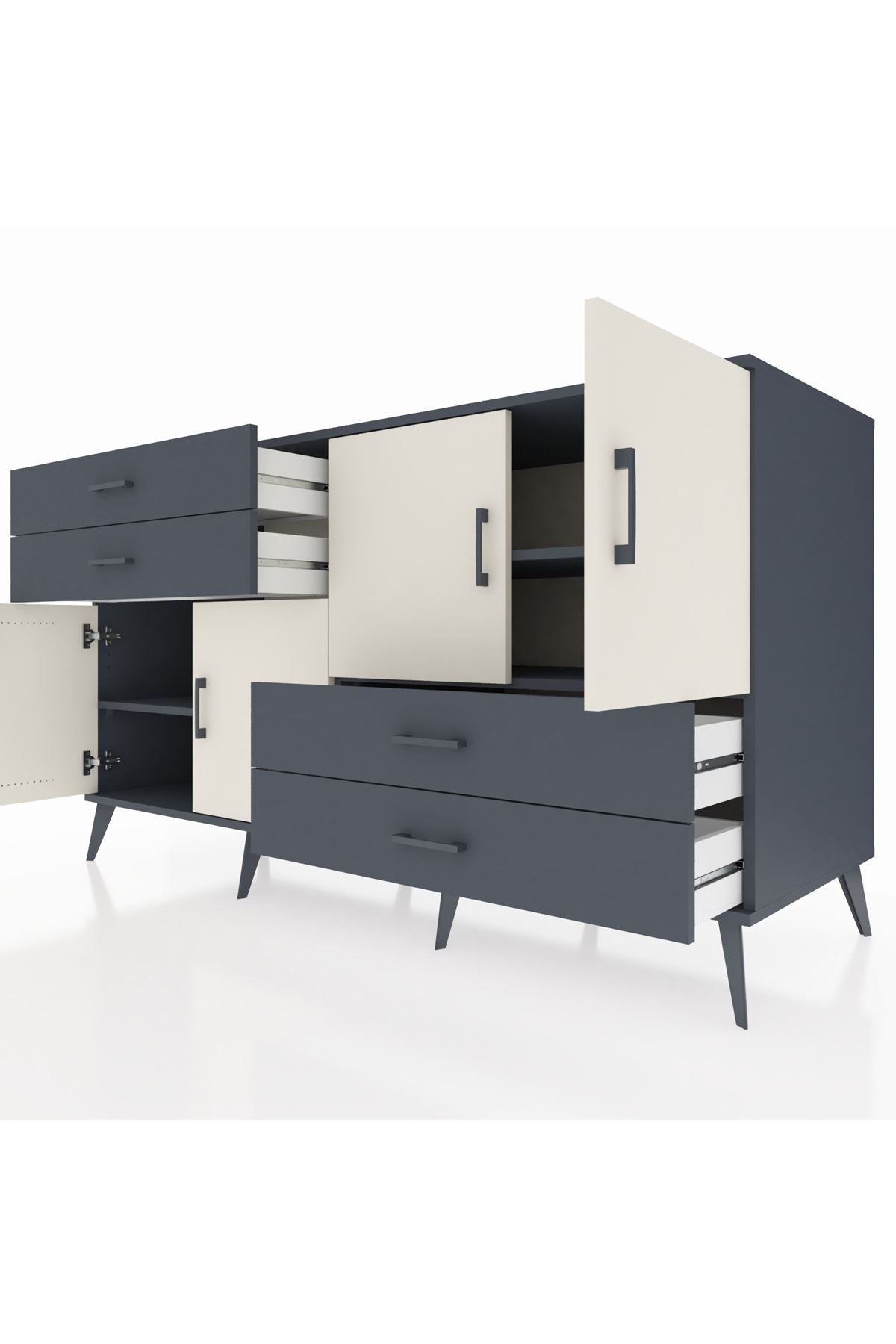 Kronos Konsol 3 Raflı 4 Çekmeceli 4 Kapaklı 176x59x99 Antrasit-Aytaşı/Antrasit