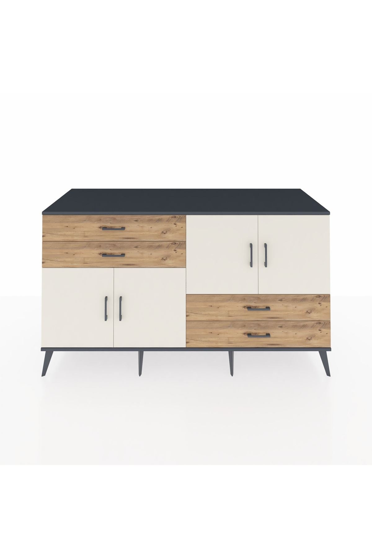 Kronos Konsol 3 Raflı 4 Çekmeceli 4 Kapaklı 176x59x99 Antrasit-Aytaşı/Çam