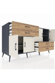 Kronos Konsol 3 Raflı 4 Çekmeceli 4 Kapaklı 176x59x99 Antrasit-Aytaşı/Çam