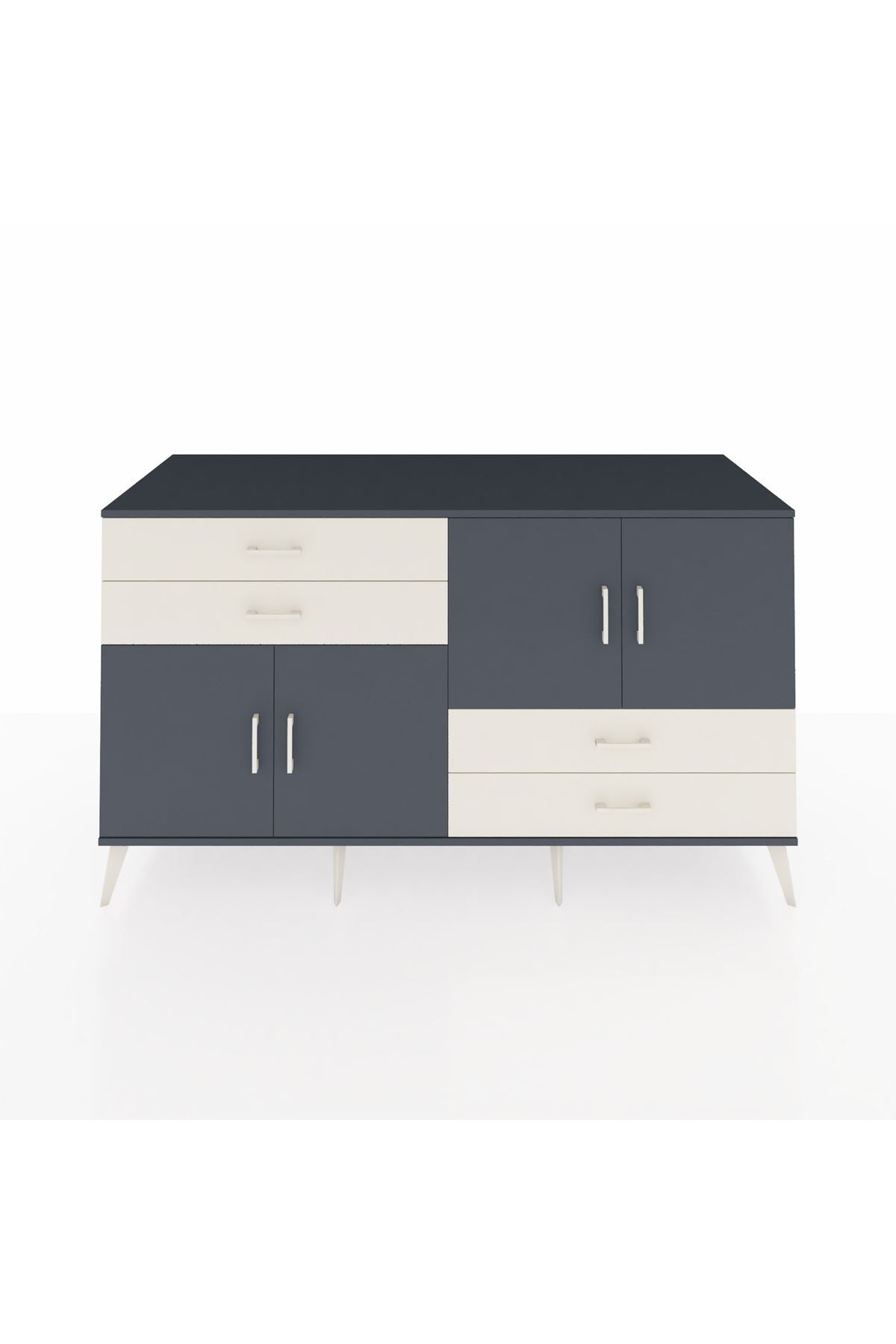 Kronos Konsol 3 Raflı 4 Çekmeceli 4 Kapaklı 176x59x99 Antrasit-Antrasit/Aytaşı