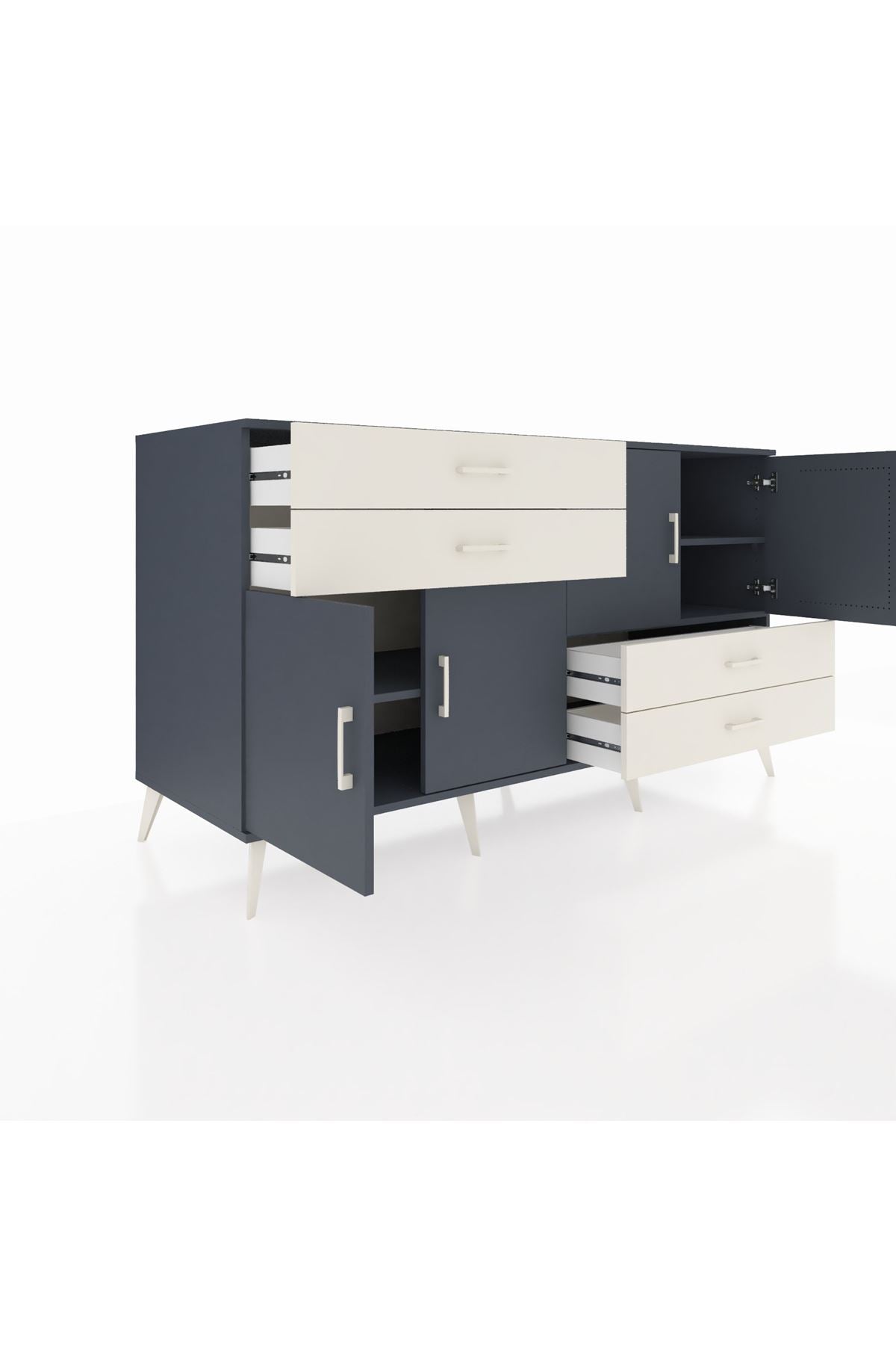 Kronos Konsol 3 Raflı 4 Çekmeceli 4 Kapaklı 176x59x99 Antrasit-Antrasit/Aytaşı