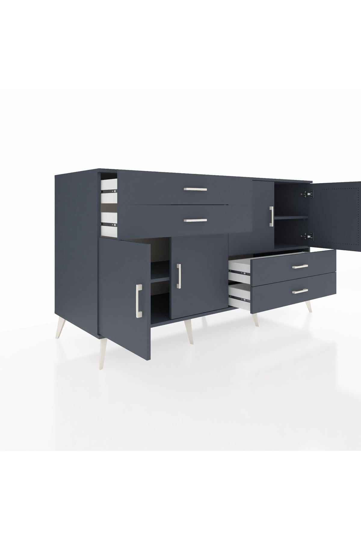 Kronos Konsol 3 Raflı 4 Çekmeceli 4 Kapaklı 176x59x99 Antrasit-Antrasit