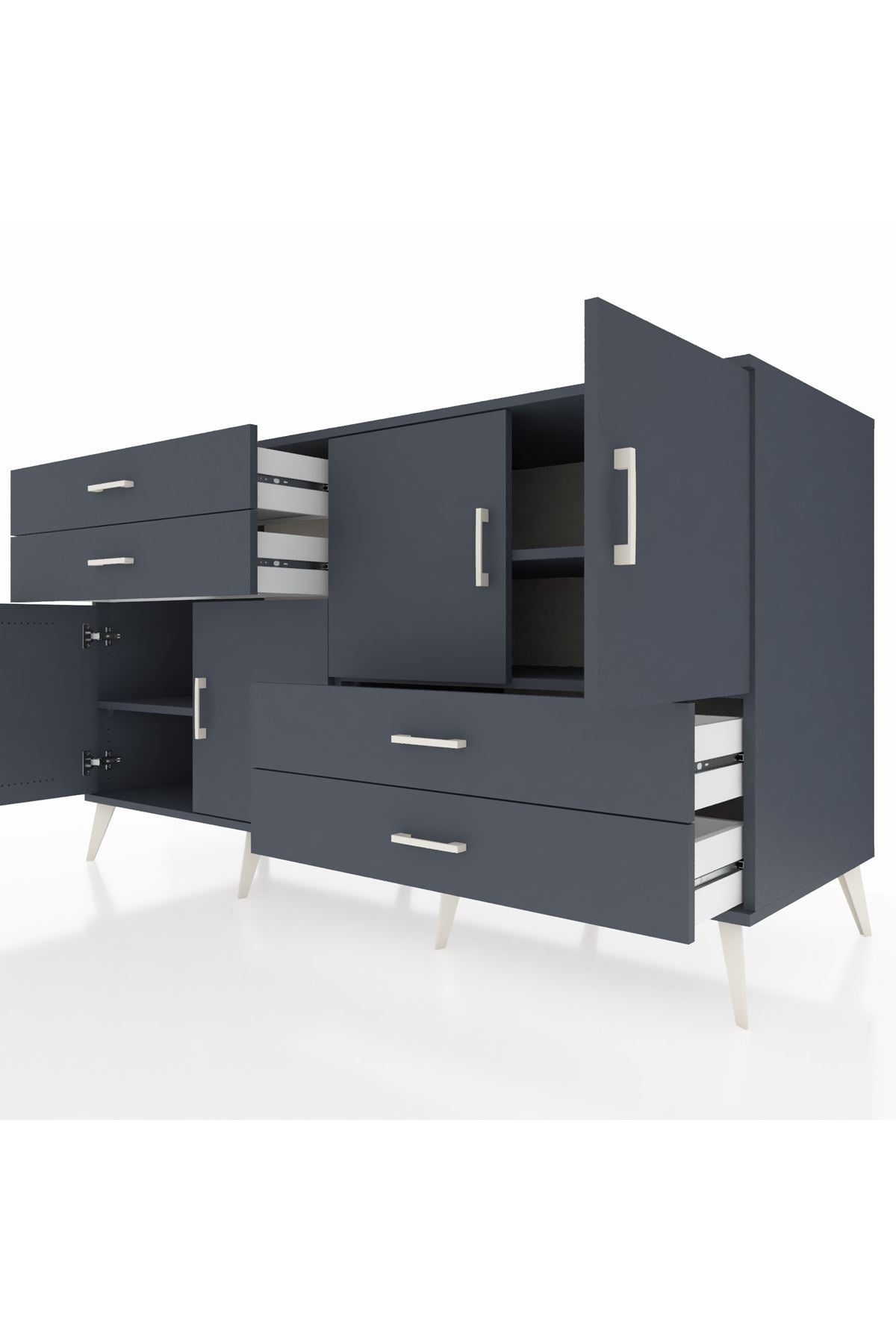 Kronos Konsol 3 Raflı 4 Çekmeceli 4 Kapaklı 176x59x99 Antrasit-Antrasit