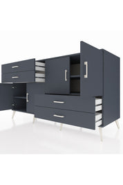 Kronos Konsol 3 Raflı 4 Çekmeceli 4 Kapaklı 176x59x99 Antrasit-Antrasit