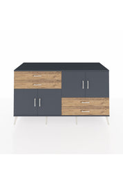 Kronos Konsol 3 Raflı 4 Çekmeceli 4 Kapaklı 176x59x99 Antrasit-Antrasit/Çam