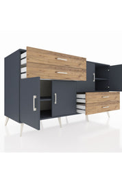 Kronos Konsol 3 Raflı 4 Çekmeceli 4 Kapaklı 176x59x99 Antrasit-Antrasit/Çam