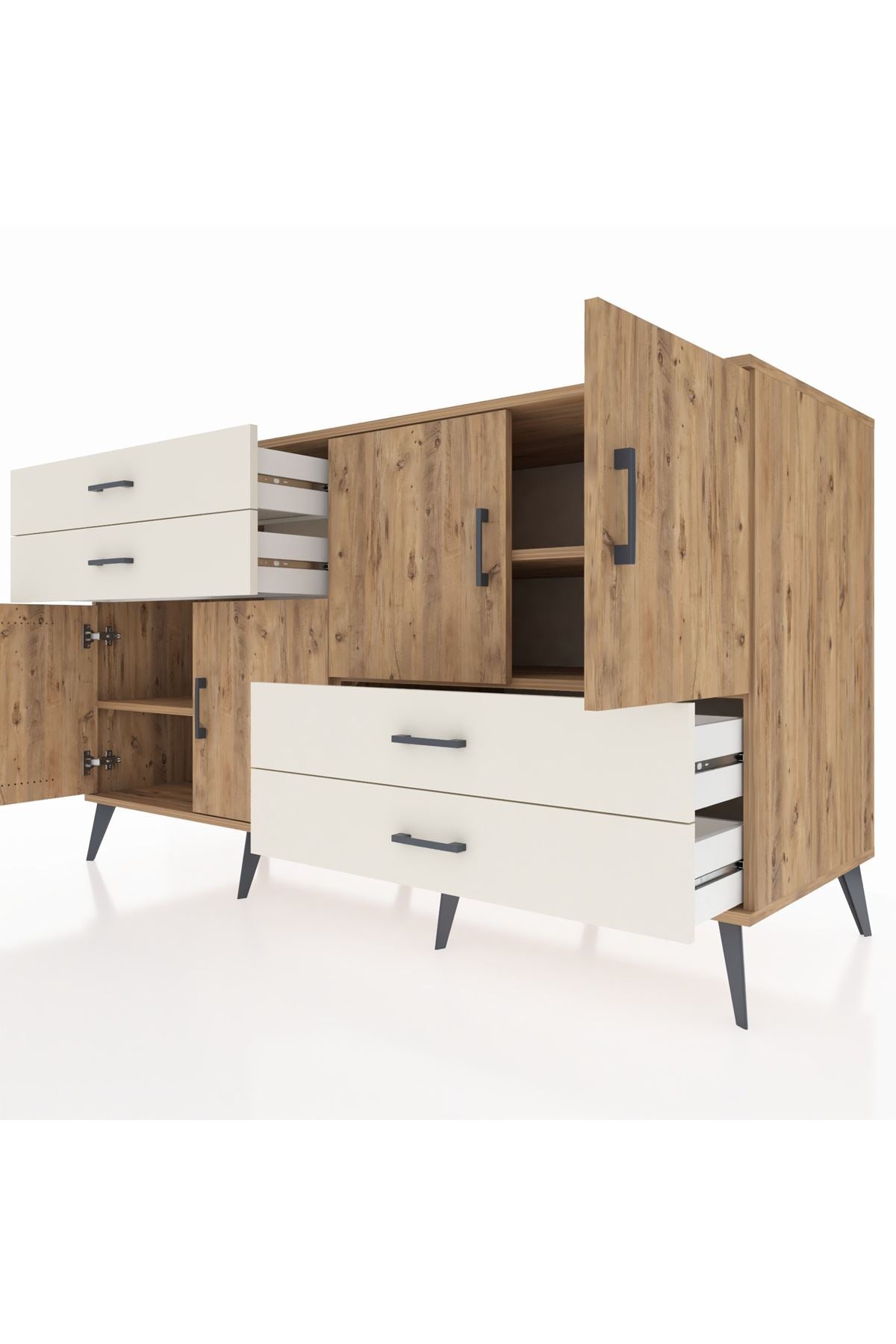 Kronos Konsol 3 Raflı 4 Çekmeceli 4 Kapaklı 176x59x99 Çam-Çam/Aytaşı