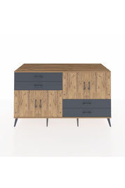 Kronos Konsol 3 Raflı 4 Çekmeceli 4 Kapaklı 176x59x99 Çam-Çam/Antrasit