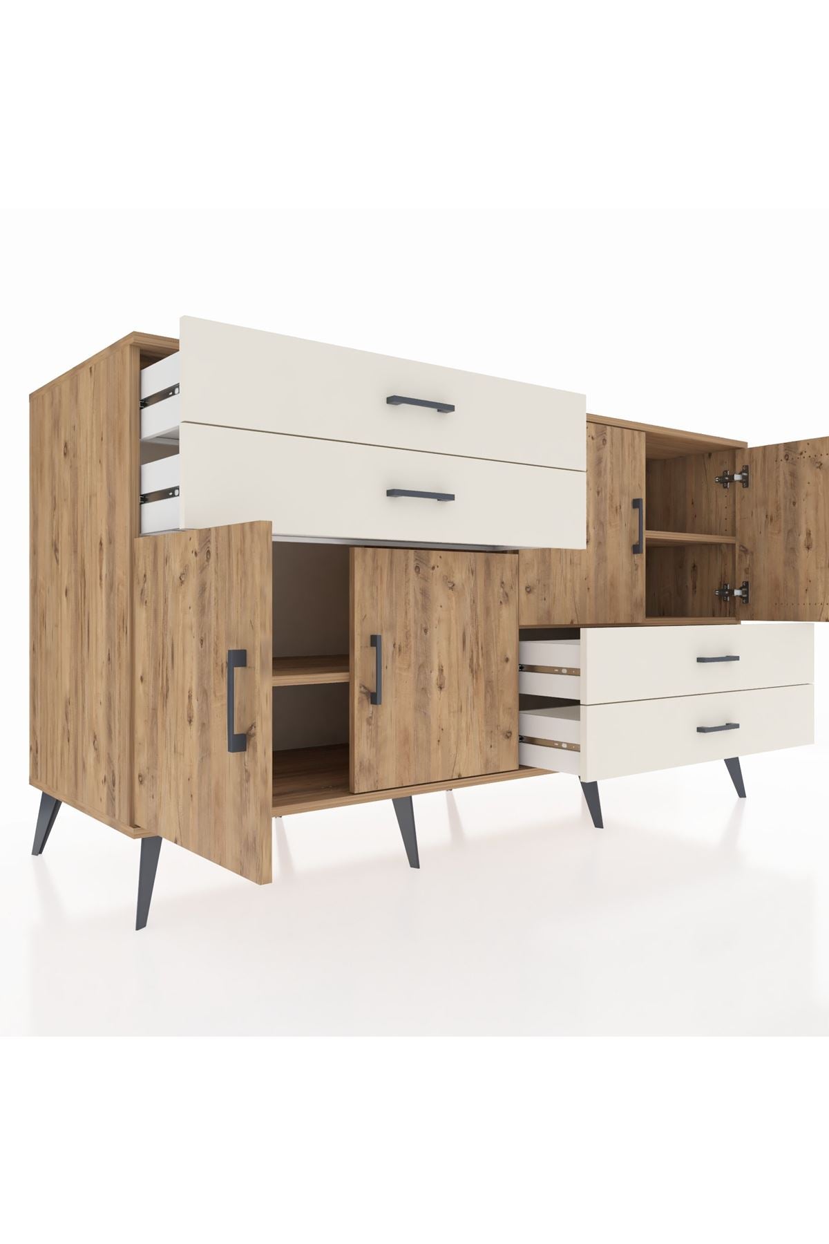 Kronos Konsol 3 Raflı 4 Çekmeceli 4 Kapaklı 176x59x99 Çam-Çam/Aytaşı