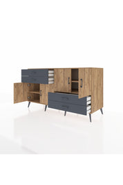 Kronos Konsol 3 Raflı 4 Çekmeceli 4 Kapaklı 176x59x99 Çam-Çam/Antrasit