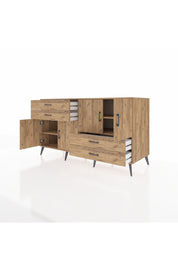 Kronos Konsol 3 Raflı 4 Çekmeceli 4 Kapaklı 176x59x99 Çam-Çam