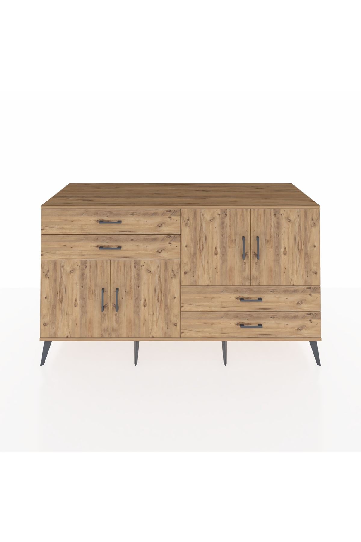 Kronos Konsol 3 Raflı 4 Çekmeceli 4 Kapaklı 176x59x99 Çam-Çam