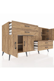 Kronos Konsol 3 Raflı 4 Çekmeceli 4 Kapaklı 176x59x99 Çam-Çam