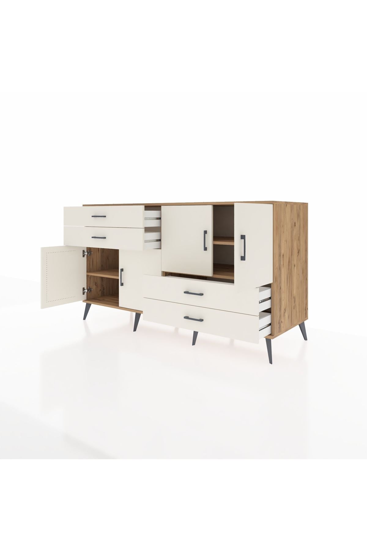 Kronos Konsol 3 Raflı 4 Çekmeceli 4 Kapaklı 176x59x99 Çam-Aytaşı