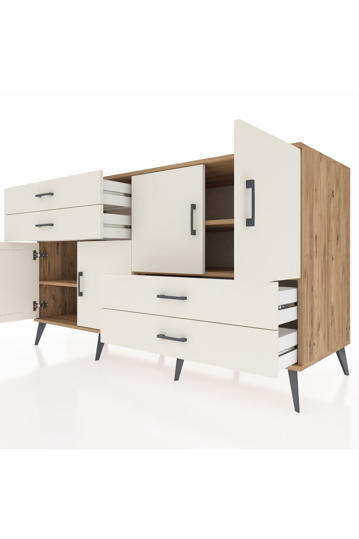 Kronos Konsol 3 Raflı 4 Çekmeceli 4 Kapaklı 176x59x99 Çam-Aytaşı