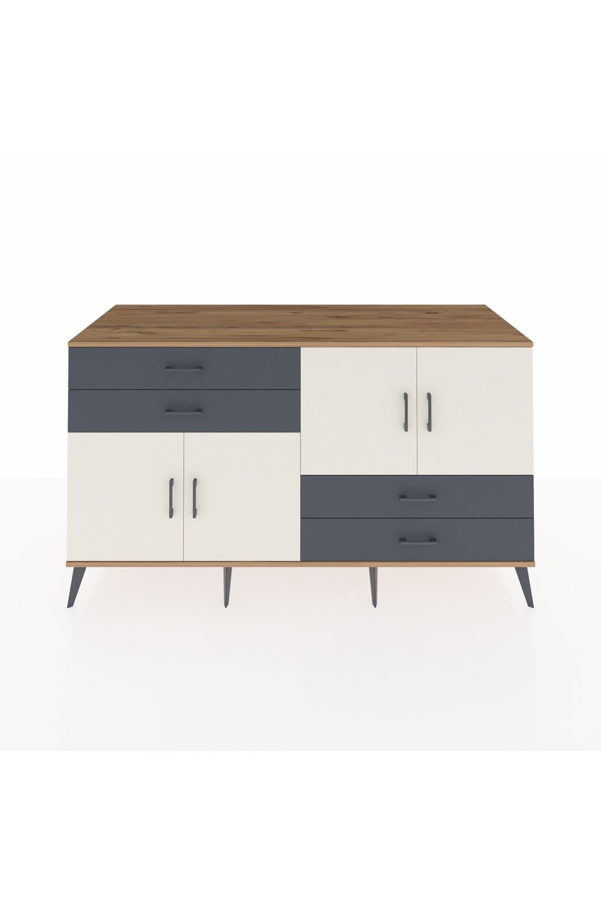 Kronos Konsol 3 Raflı 4 Çekmeceli 4 Kapaklı 176x59x99 Çam-Aytaşı/Antrasit