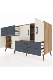 Kronos Konsol 3 Raflı 4 Çekmeceli 4 Kapaklı 176x59x99 Çam-Aytaşı/Antrasit