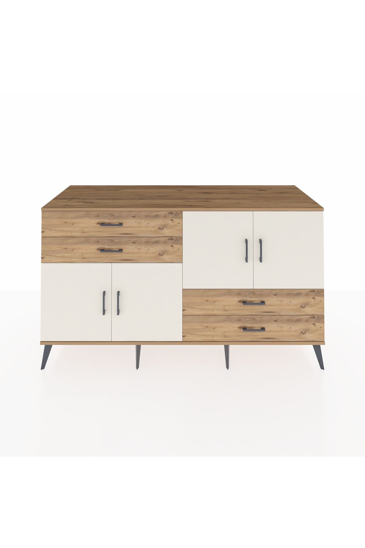 Kronos Konsol 3 Raflı 4 Çekmeceli 4 Kapaklı 176x59x99 Çam-Aytaşı/Çam