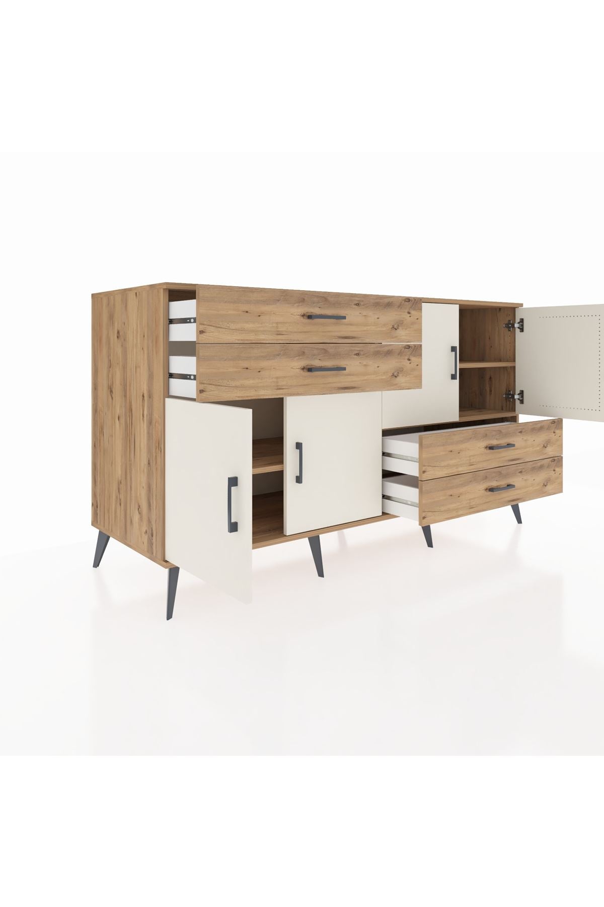 Kronos Konsol 3 Raflı 4 Çekmeceli 4 Kapaklı 176x59x99 Çam-Aytaşı/Çam