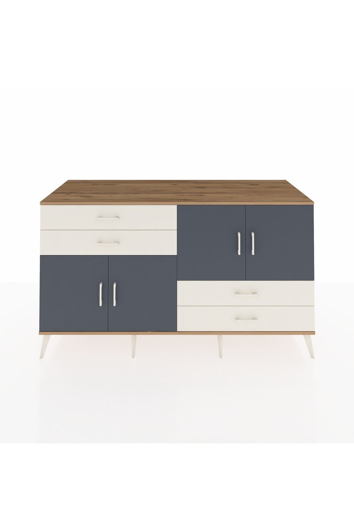 Kronos Konsol 3 Raflı 4 Çekmeceli 4 Kapaklı 176x59x99 Çam-Antrasit/Aytaşı