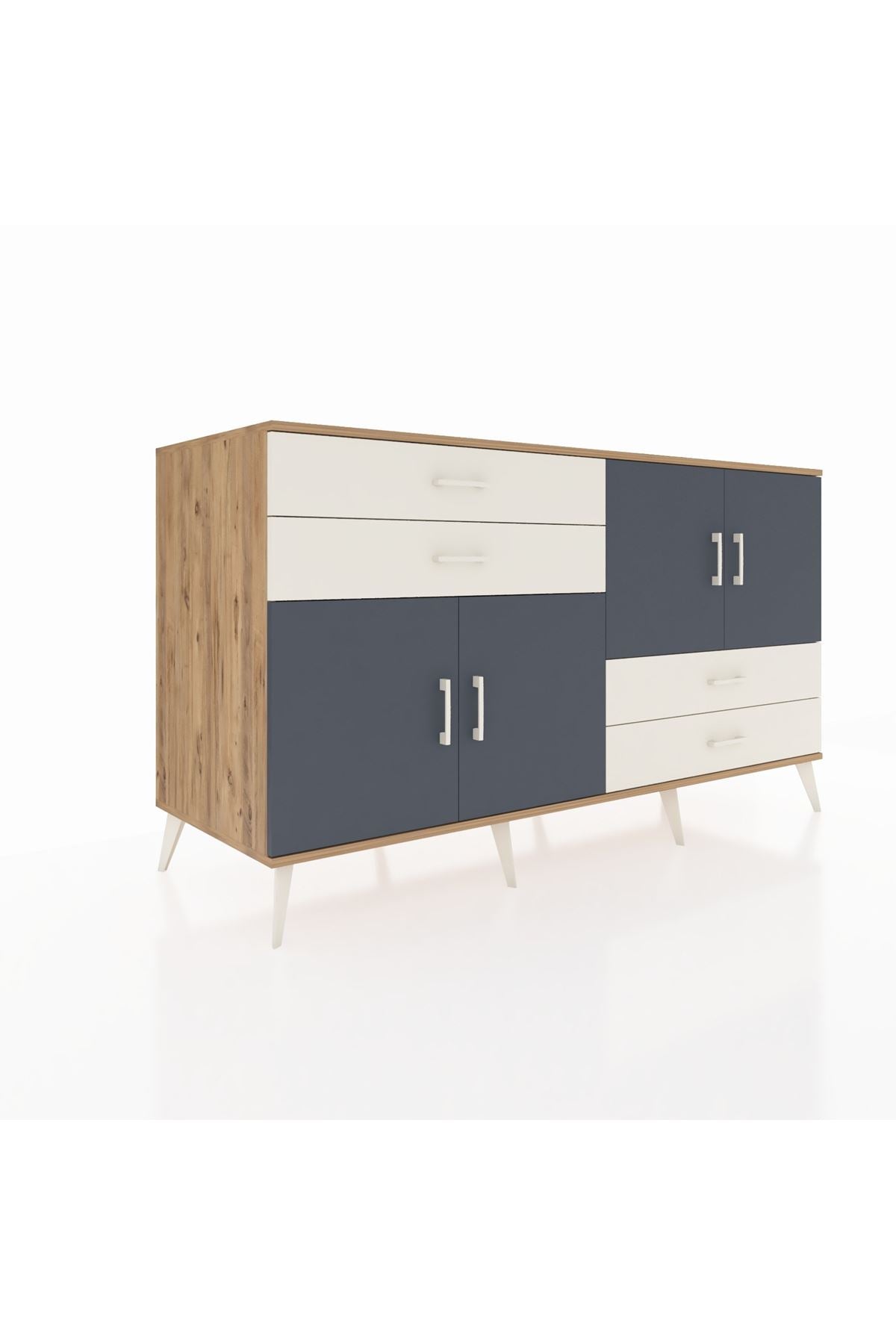 Kronos Konsol 3 Raflı 4 Çekmeceli 4 Kapaklı 176x59x99 Çam-Antrasit/Aytaşı