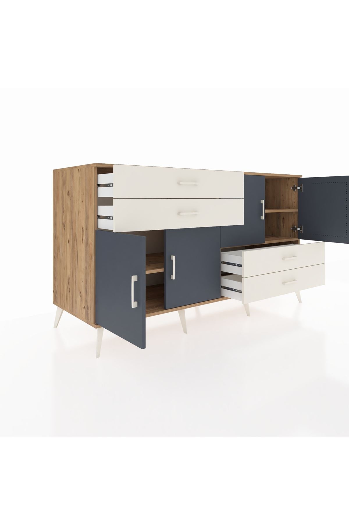 Kronos Konsol 3 Raflı 4 Çekmeceli 4 Kapaklı 176x59x99 Çam-Antrasit/Aytaşı