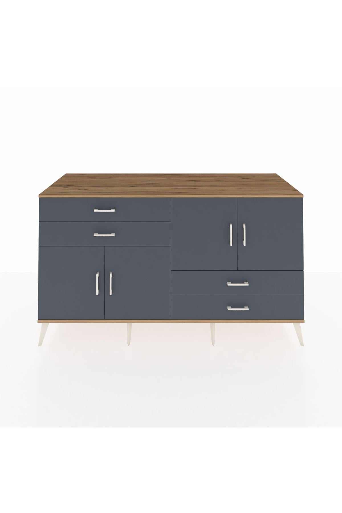 Kronos Konsol 3 Raflı 4 Çekmeceli 4 Kapaklı 176x59x99 Çam-Antrasit