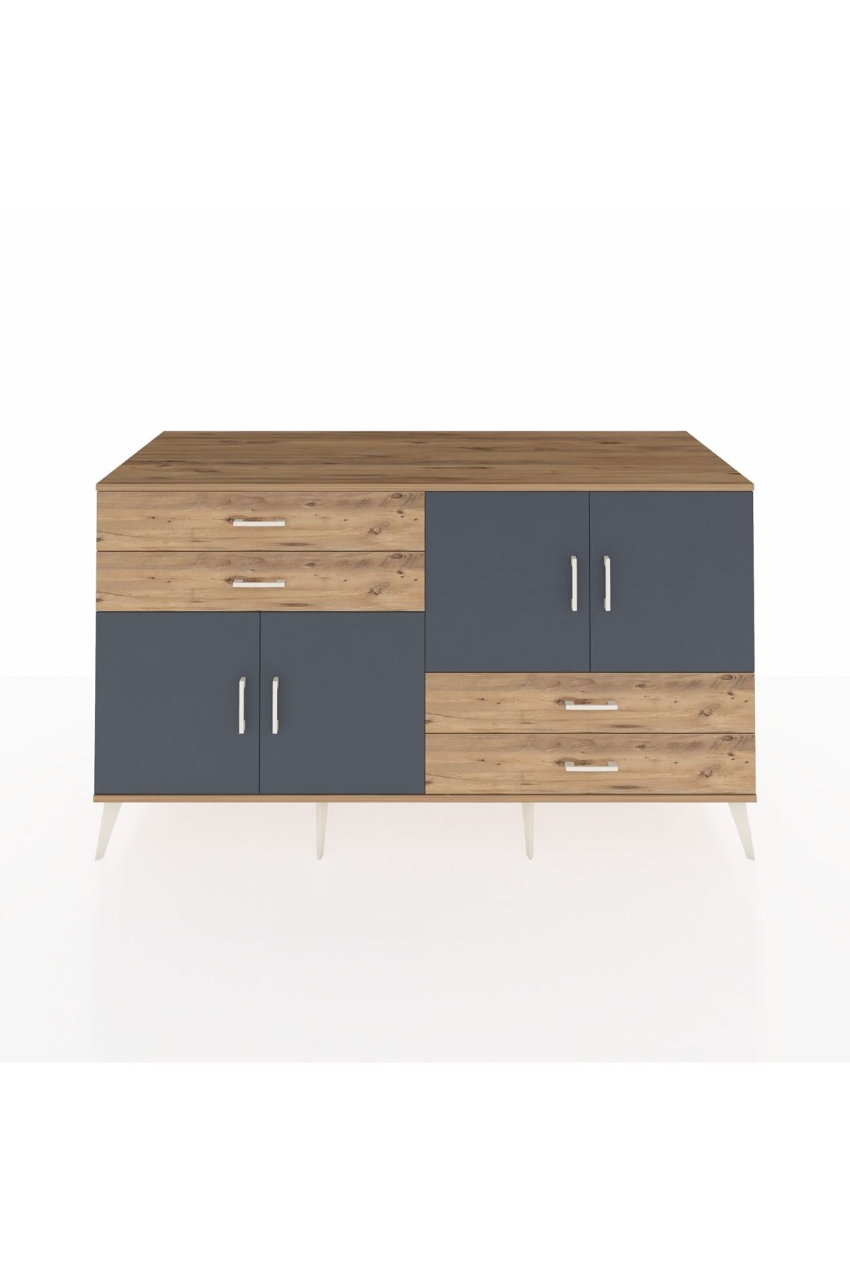 Kronos Konsol 3 Raflı 4 Çekmeceli 4 Kapaklı 176x59x99 Çam-Antrasit/Çam