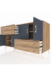 Kronos Konsol 3 Raflı 4 Çekmeceli 4 Kapaklı 176x59x99 Çam-Antrasit/Çam