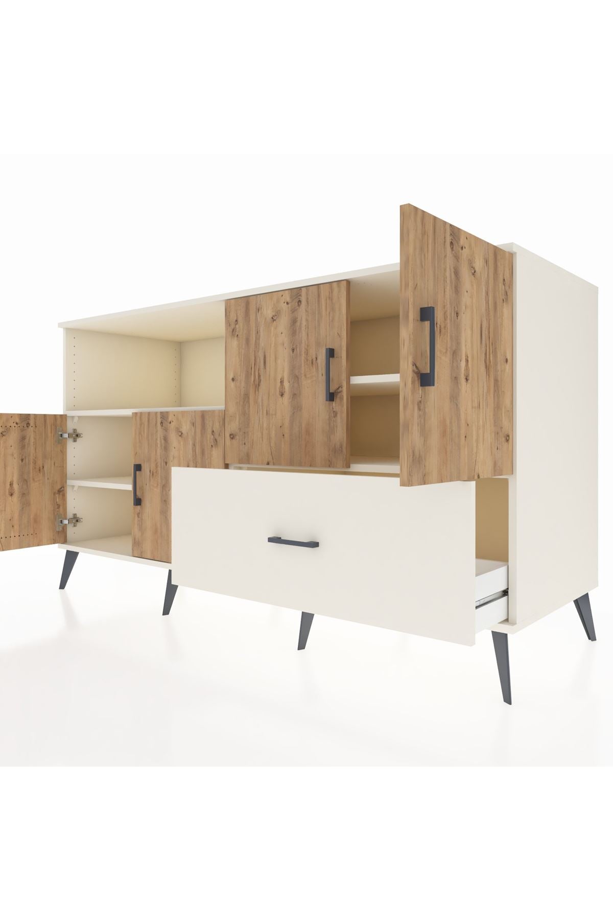 Kronos Konsol 4 Raflı Tek Çekmeceli 4 Kapaklı 176x59x99 Aytaşı-Çam/Aytaşı