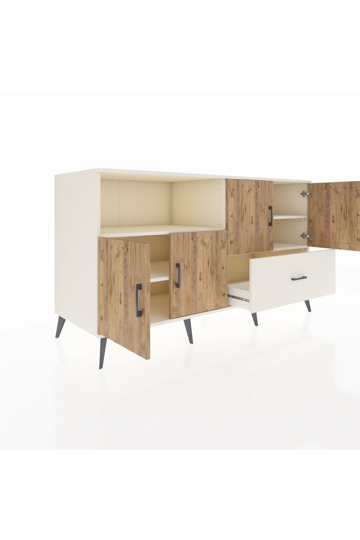 Kronos Konsol 4 Raflı Tek Çekmeceli 4 Kapaklı 176x59x99 Aytaşı-Çam/Aytaşı