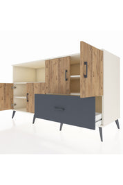 Kronos Konsol 4 Raflı Tek Çekmeceli 4 Kapaklı 176x59x99 Aytaşı-Çam/Antrasit