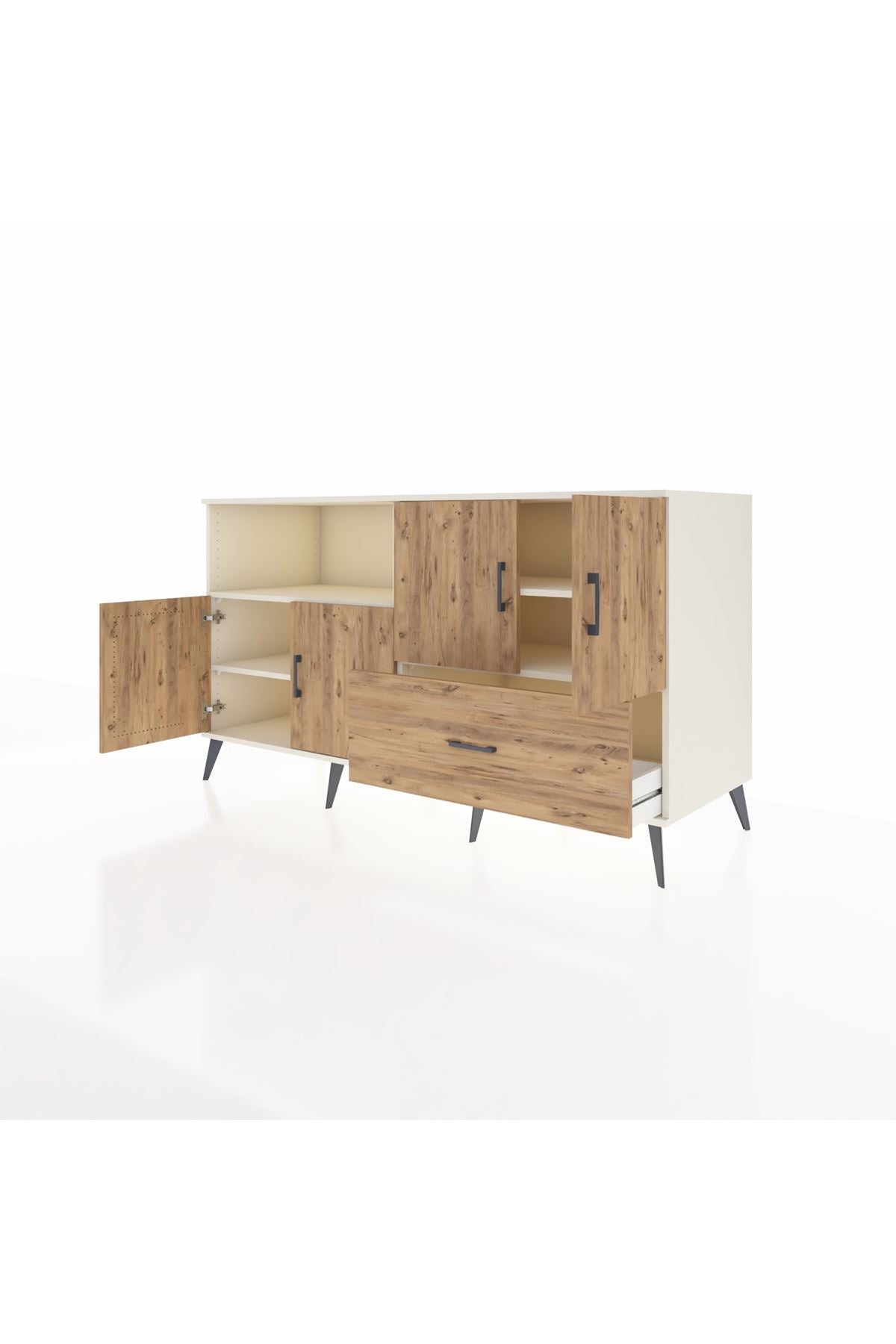 Kronos Konsol 4 Raflı Tek Çekmeceli 4 Kapaklı 176x59x99 Aytaşı-Çam