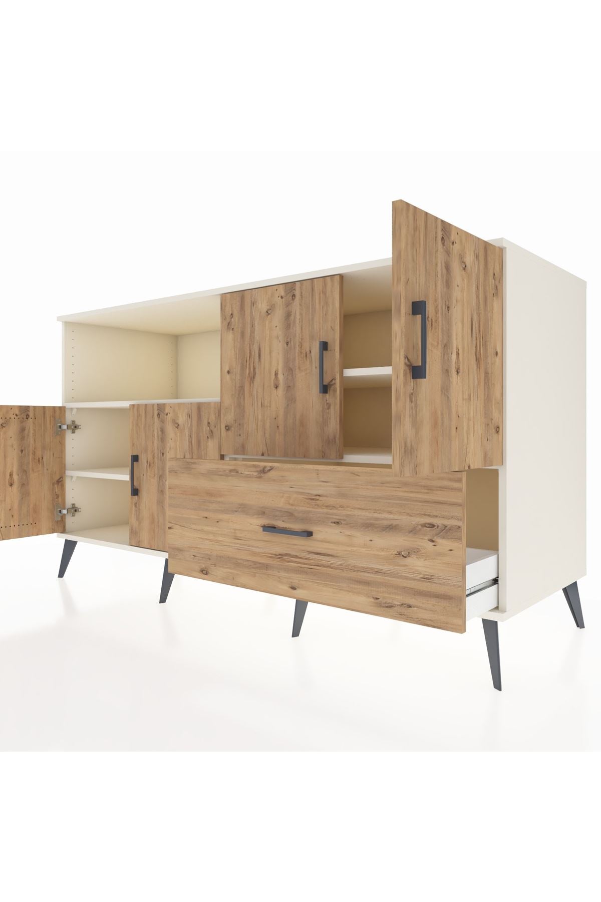 Kronos Konsol 4 Raflı Tek Çekmeceli 4 Kapaklı 176x59x99 Aytaşı-Çam