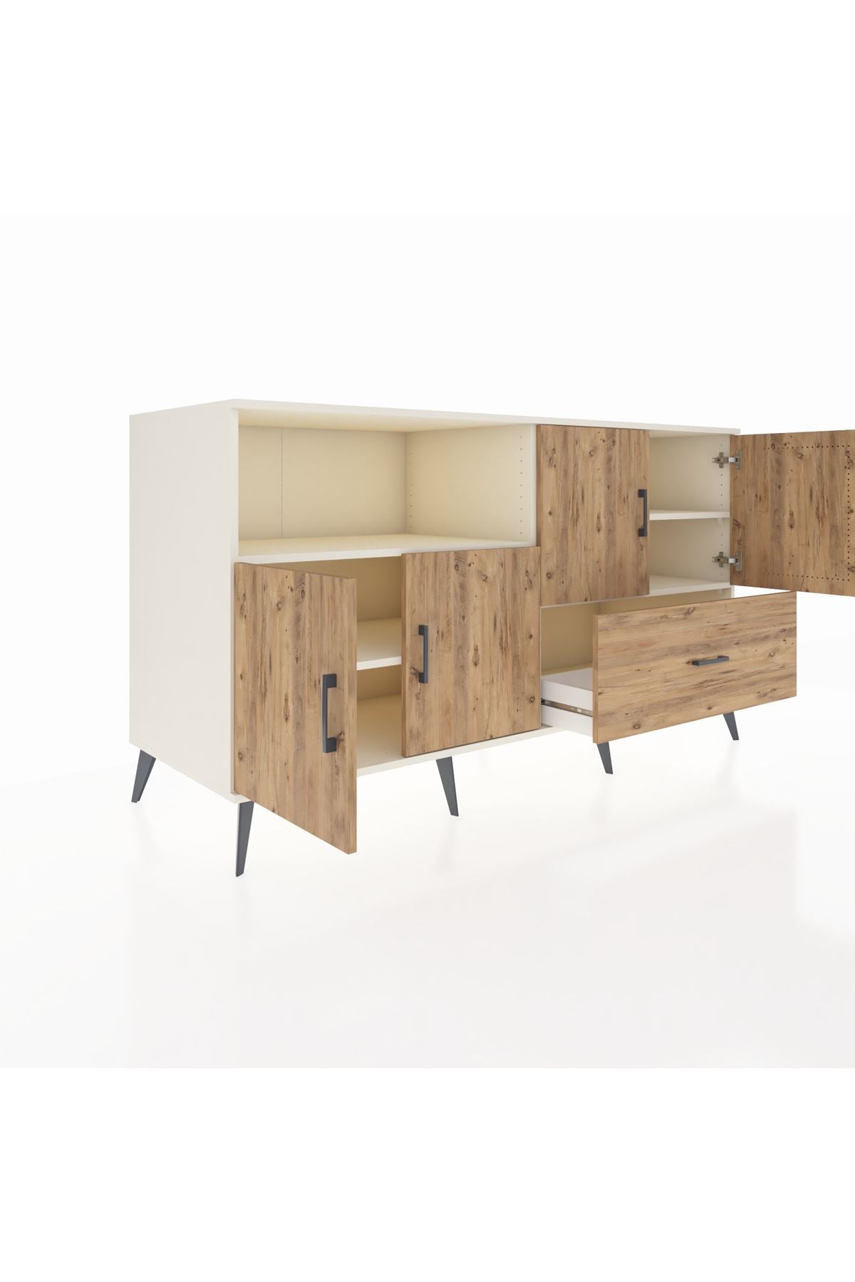 Kronos Konsol 4 Raflı Tek Çekmeceli 4 Kapaklı 176x59x99 Aytaşı-Çam