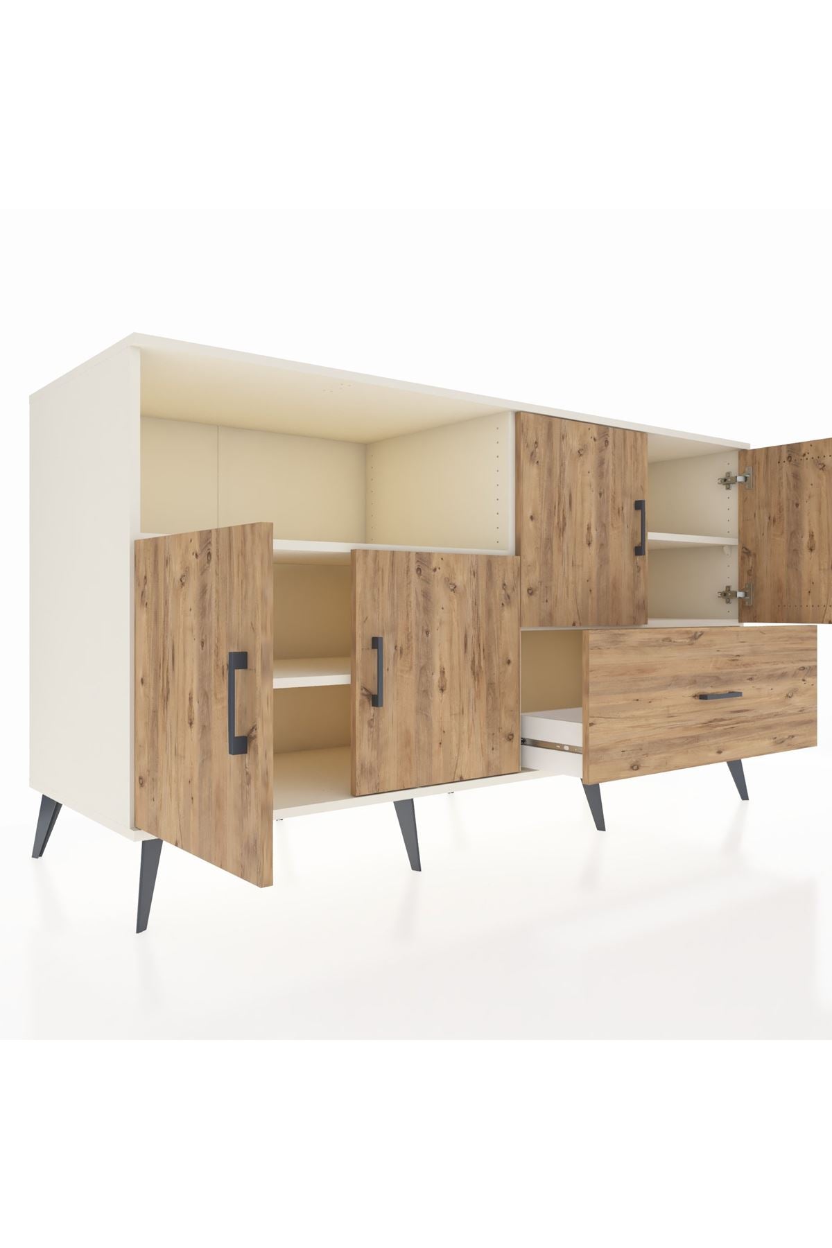 Kronos Konsol 4 Raflı Tek Çekmeceli 4 Kapaklı 176x59x99 Aytaşı-Çam