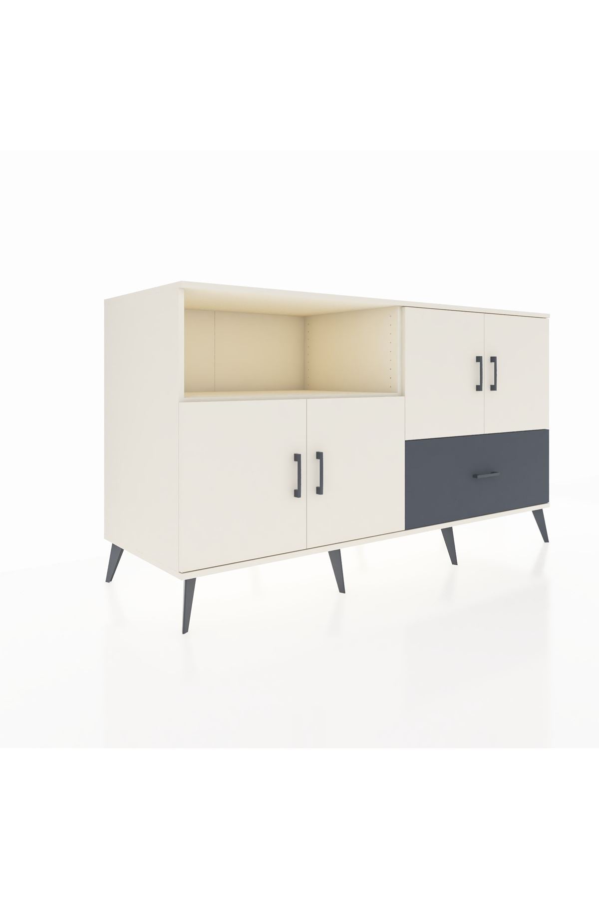 Kronos Konsol 4 Raflı Tek Çekmeceli 4 Kapaklı 176x59x99 Aytaşı-Aytaşı/Antrasit