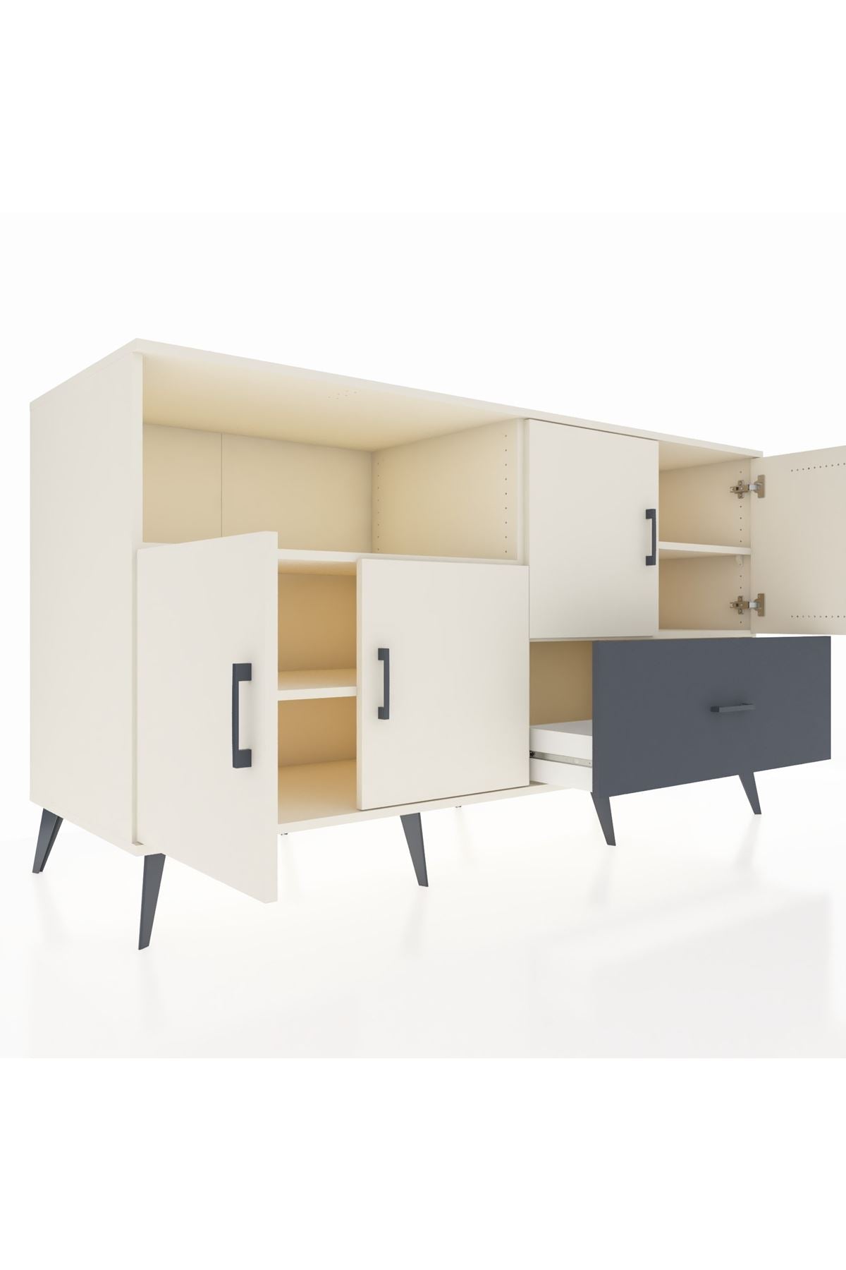 Kronos Konsol 4 Raflı Tek Çekmeceli 4 Kapaklı 176x59x99 Aytaşı-Aytaşı/Antrasit