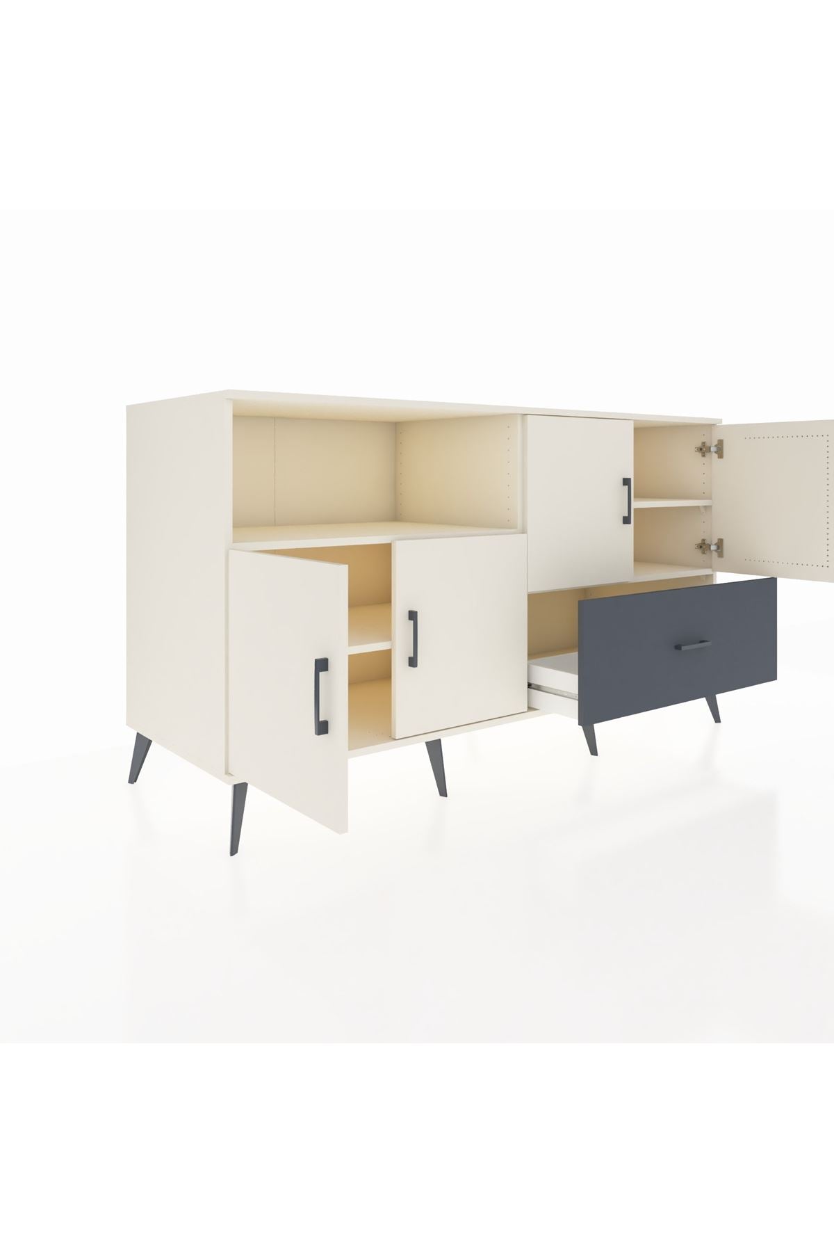 Kronos Konsol 4 Raflı Tek Çekmeceli 4 Kapaklı 176x59x99 Aytaşı-Aytaşı/Antrasit