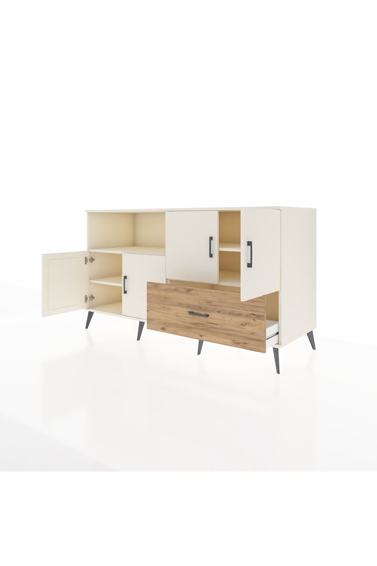 Kronos Konsol 4 Raflı Tek Çekmeceli 4 Kapaklı 176x59x99 Aytaşı-Aytaşı/Çam