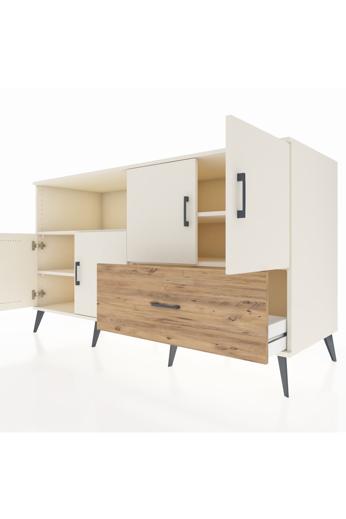 Kronos Konsol 4 Raflı Tek Çekmeceli 4 Kapaklı 176x59x99 Aytaşı-Aytaşı/Çam