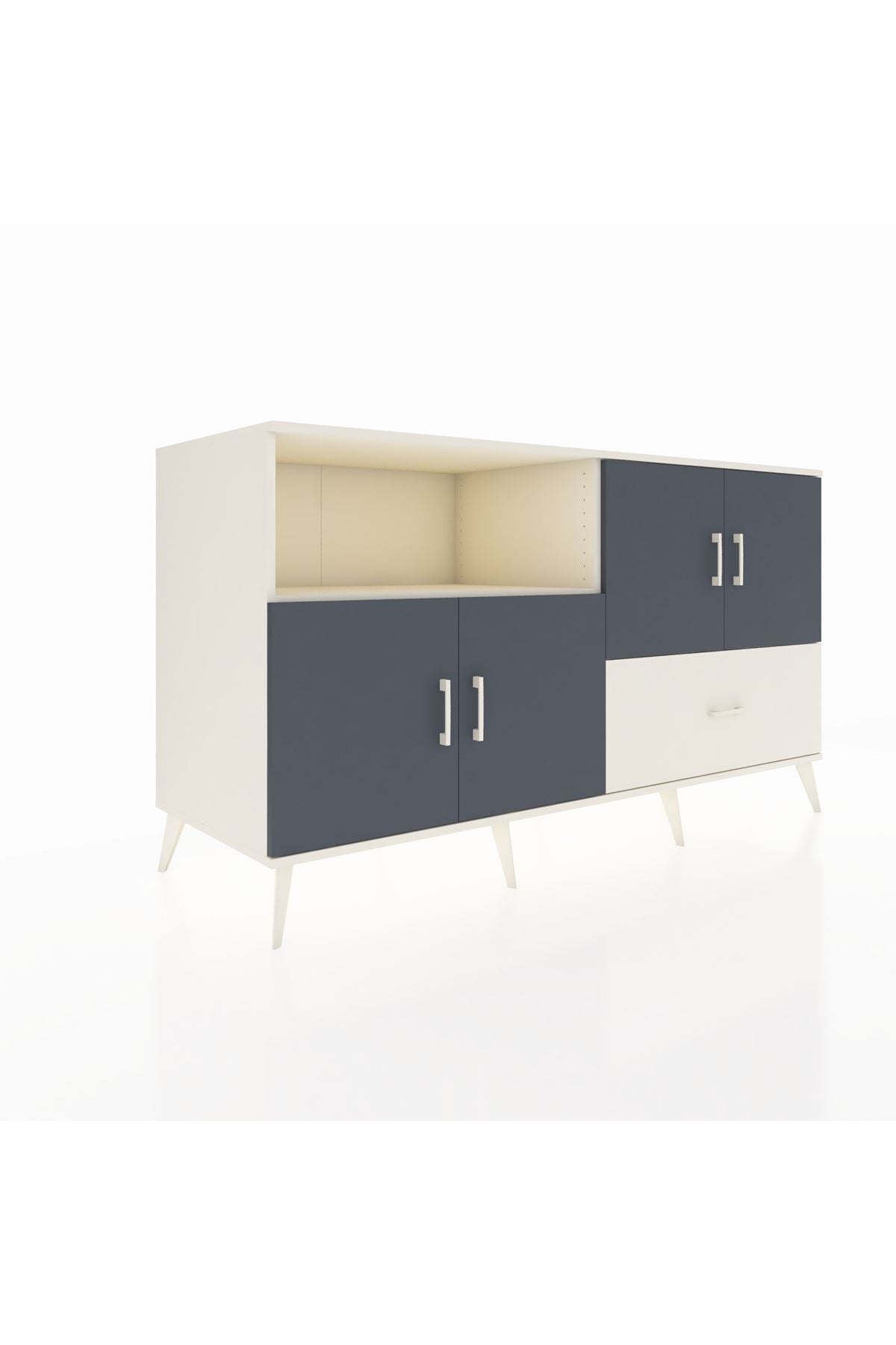 Kronos Konsol 4 Raflı Tek Çekmeceli 4 Kapaklı 176x59x99 Aytaşı-Antrasit/Aytaşı