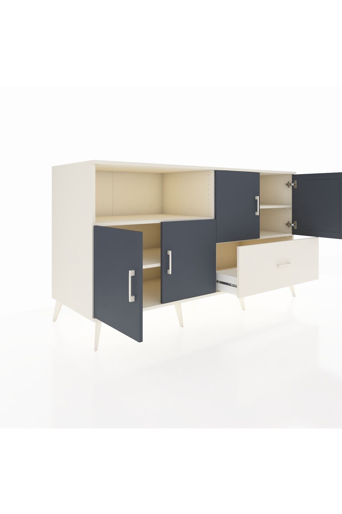 Kronos Konsol 4 Raflı Tek Çekmeceli 4 Kapaklı 176x59x99 Aytaşı-Antrasit/Aytaşı