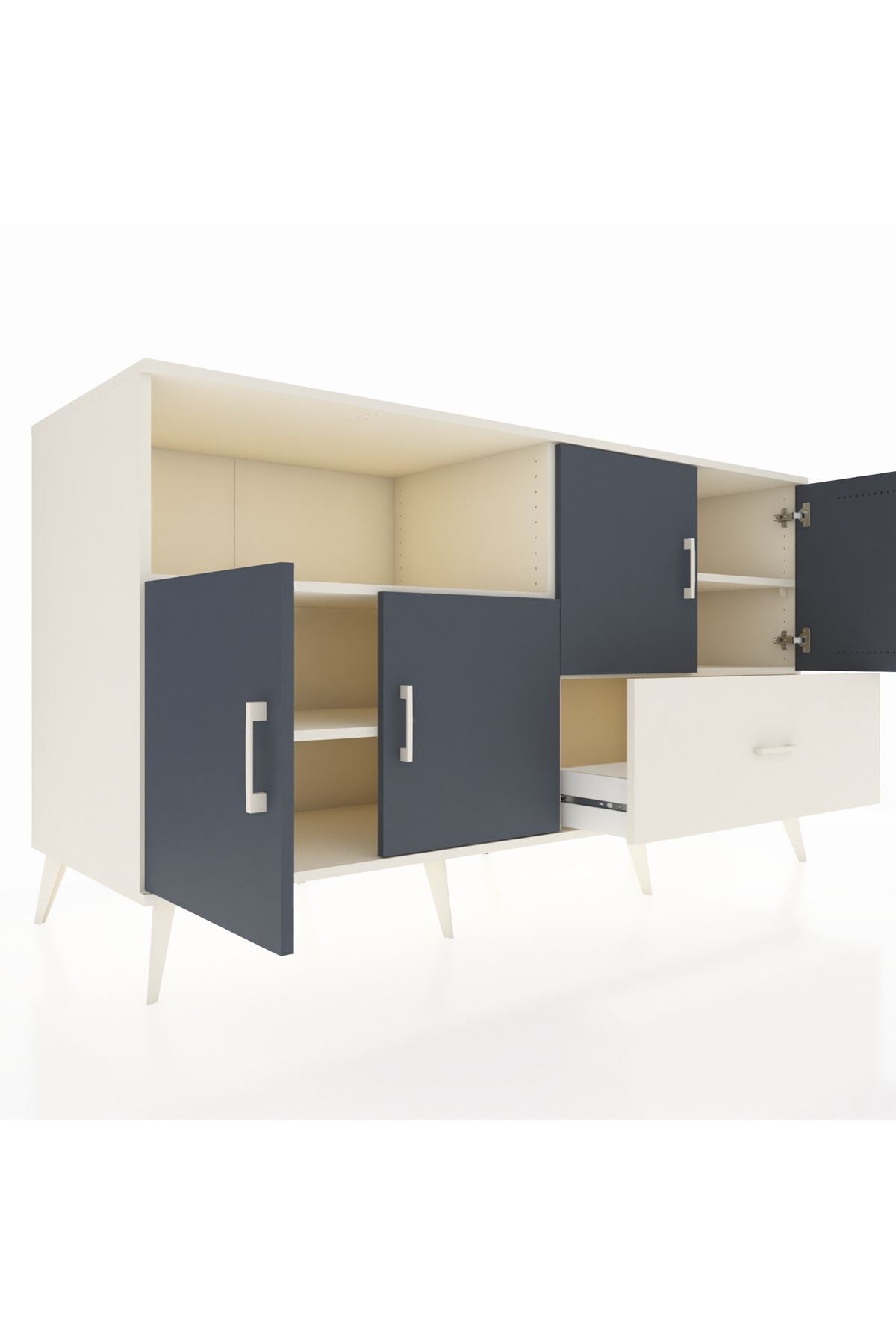 Kronos Konsol 4 Raflı Tek Çekmeceli 4 Kapaklı 176x59x99 Aytaşı-Antrasit/Aytaşı