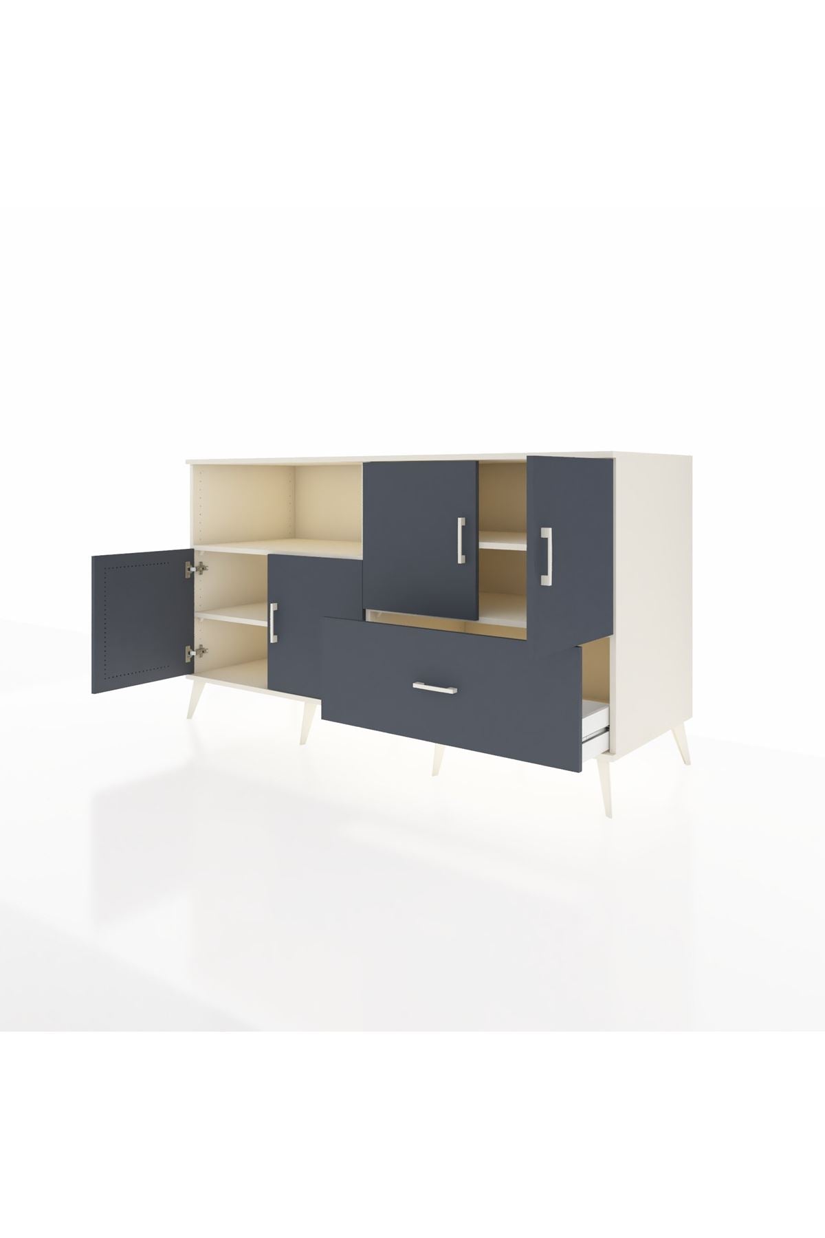 Kronos Konsol 4 Raflı Tek Çekmeceli 4 Kapaklı 176x59x99 Aytaşı-Antrasit