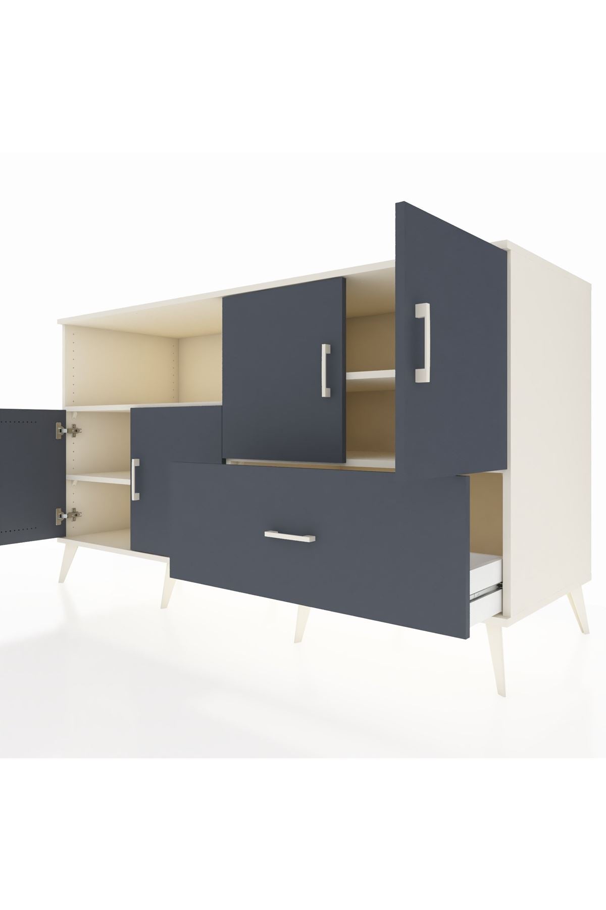 Kronos Konsol 4 Raflı Tek Çekmeceli 4 Kapaklı 176x59x99 Aytaşı-Antrasit