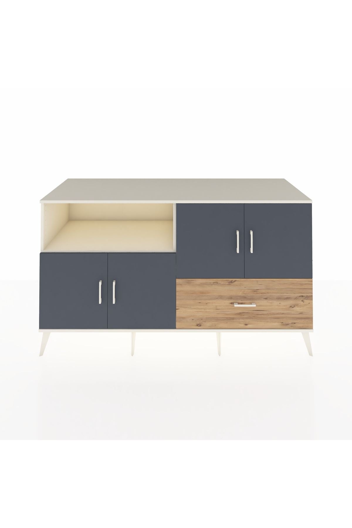 Kronos Konsol 4 Raflı Tek Çekmeceli 4 Kapaklı 176x59x99 Aytaşı-Antrasit/Çam