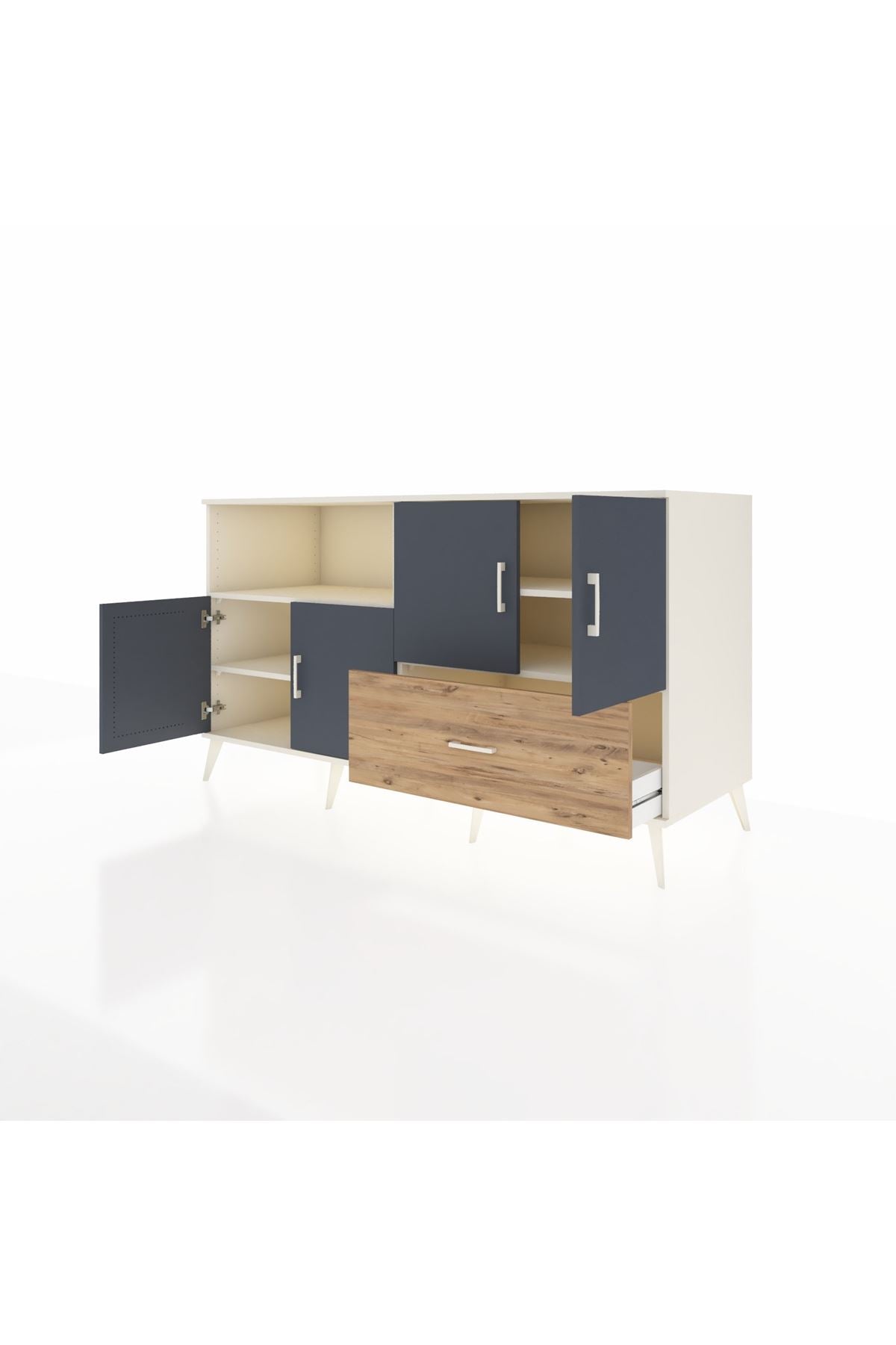 Kronos Konsol 4 Raflı Tek Çekmeceli 4 Kapaklı 176x59x99 Aytaşı-Antrasit/Çam