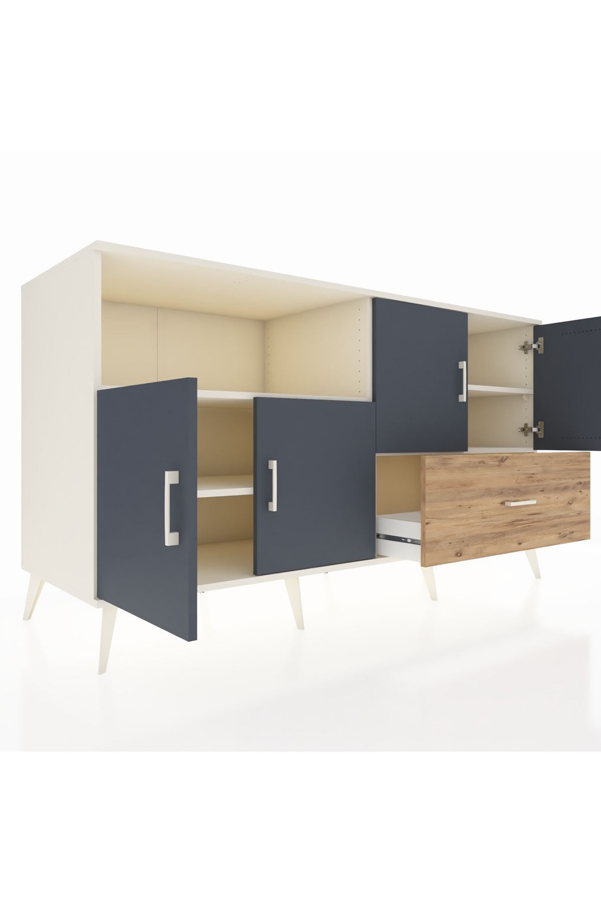 Kronos Konsol 4 Raflı Tek Çekmeceli 4 Kapaklı 176x59x99 Aytaşı-Antrasit/Çam