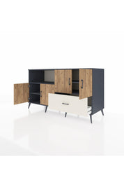 Kronos Konsol 4 Raflı Tek Çekmeceli 4 Kapaklı 176x59x99 Antrasit-Çam/Aytaşı